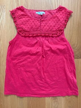 Boden eyelet collar sleeveless T, size 8, coral